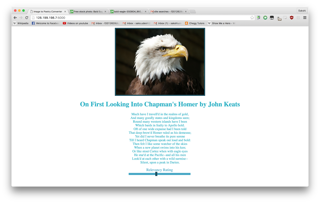 John Keat's Poem relevant to the image of an eagle